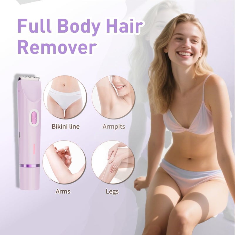QLWQ Bikini Trimmer for Women,2-in-1 Electric Razors for Womens with Painless Ceramic Blades,Waterproof Wet & Dry Use,Rechargeable Dual Head Electric Shaver for Pubic Legs Underarm Face Hairs& Body - Image 2